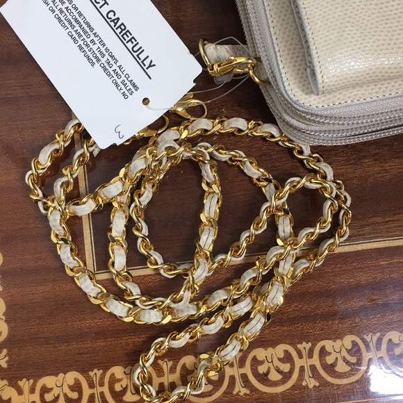 NWT St. John Cream wallet bag on Gold Chain Reptile $395 - Picture 10 of 16